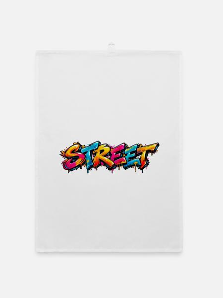 STREET Graffiti Tag: Old School Street Art Feuer! - Organic Geschirrtuch - Weiß - Vorne