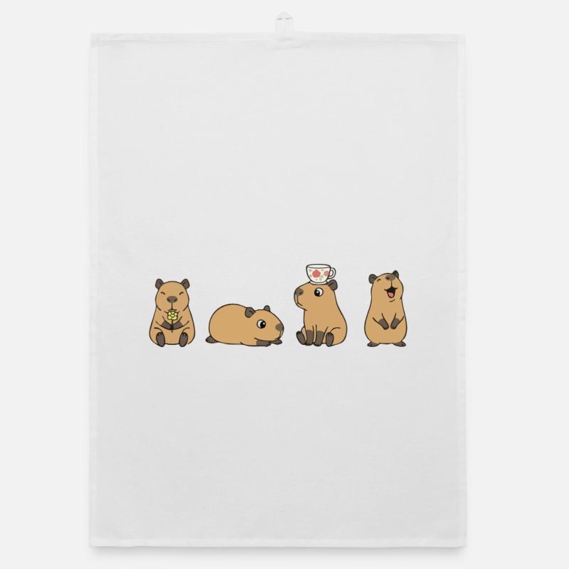 Capybara Tea Time Quartet Organic dish towel