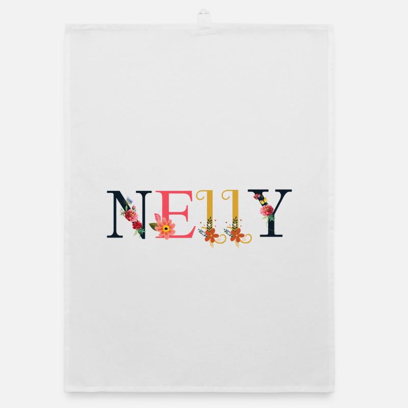 Nom NELLY décoré de fleurs Torchon bio