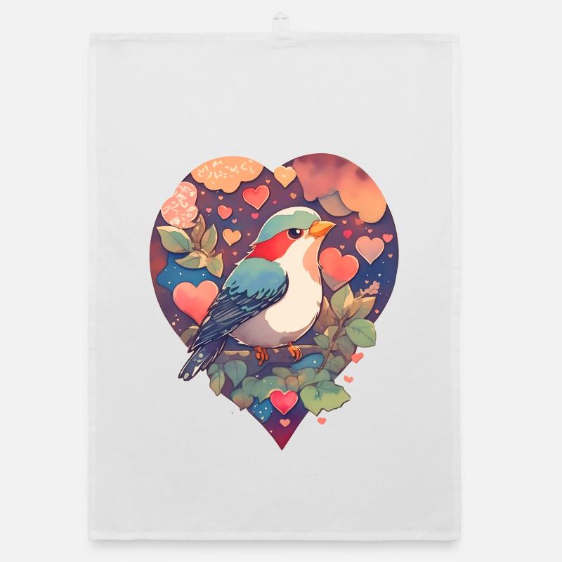 Vogel mit Herz Organic Geschirrtuch