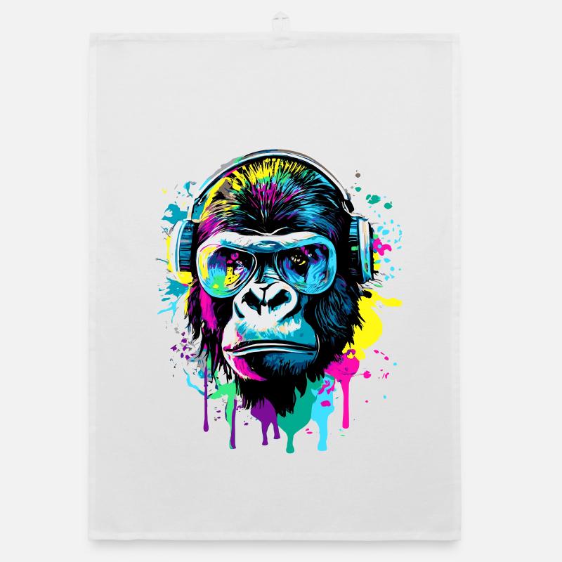 Gorilla Farbenfroh - Gorilla Affe mit Sonnenbrille Organic Geschirrtuch