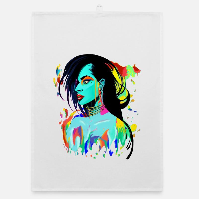Explosion de couleurs de portrait néon - Torchon bio - blanc