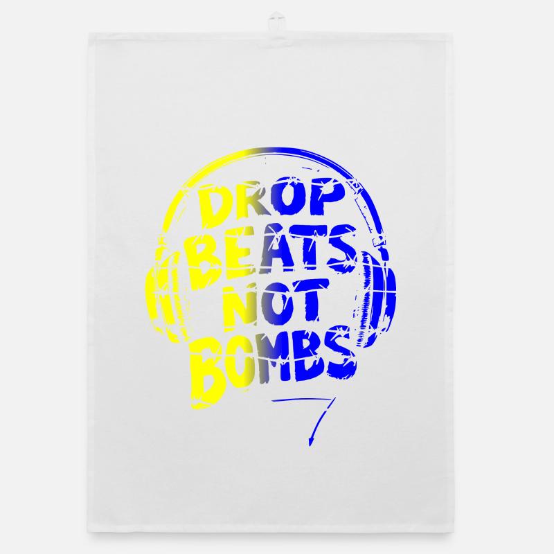 Drop Beats Not Bombs jaune bleu Torchon bio