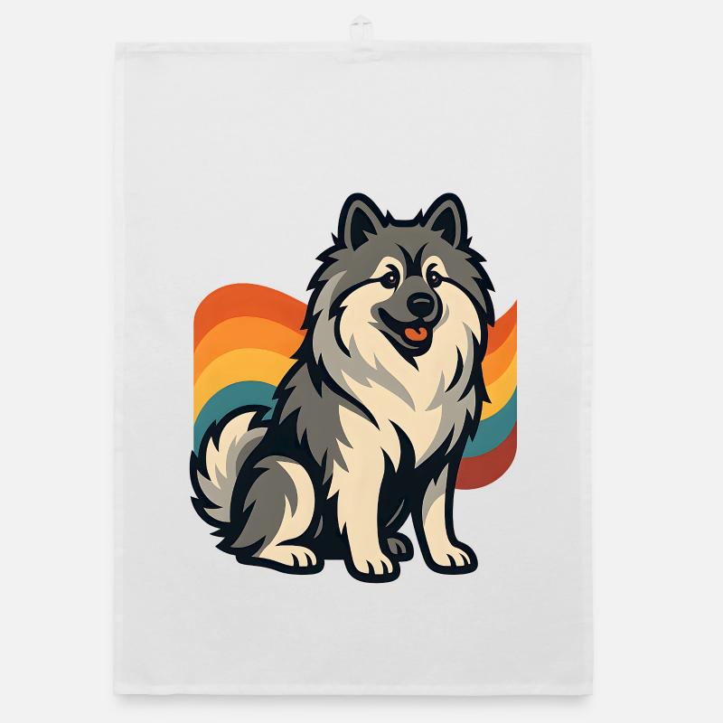 German Spitz Dog in Rainbow Background Organic dish towel