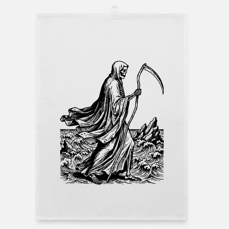 Sensenmann mit Sense am Meer Organic Geschirrtuch