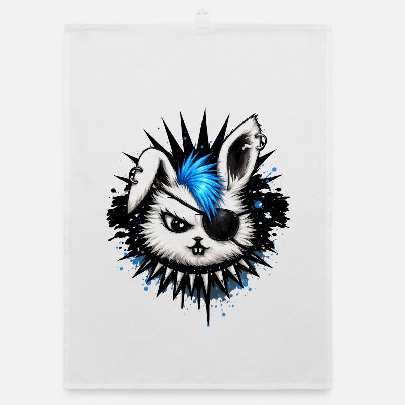 Punk rabbit with mohawk and eyepatch Organic dish towel