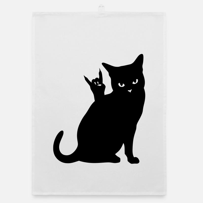 Schwarze Katze – Devil Horns Silhouette Organic Geschirrtuch