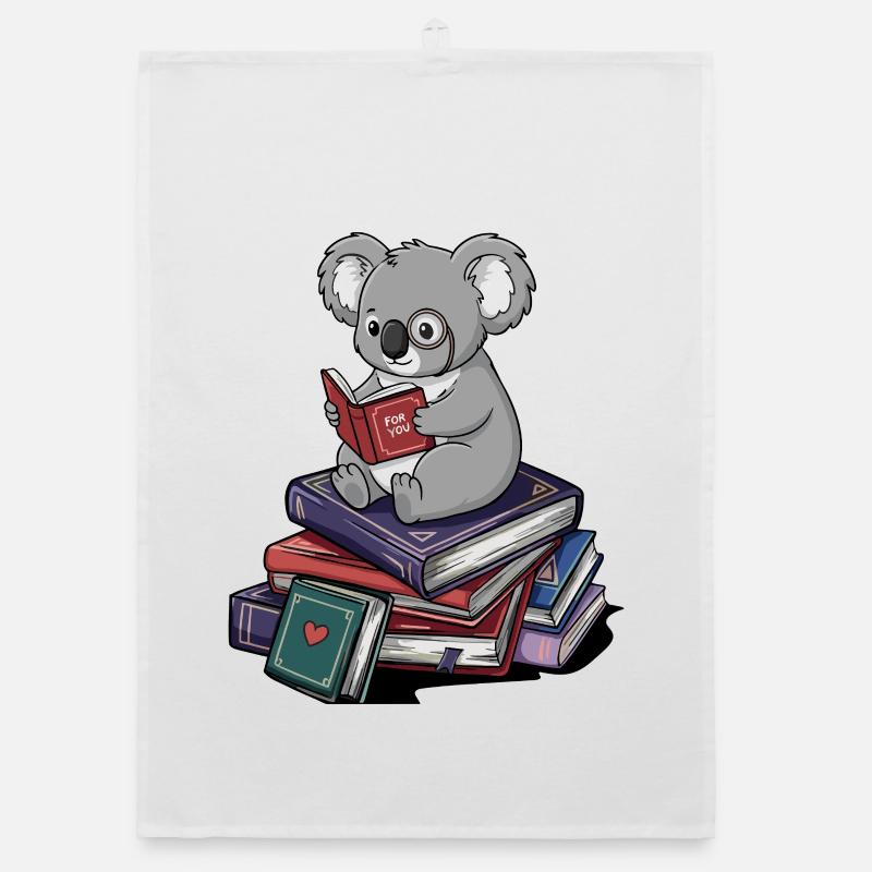Bookworm Koala Bear Reading Books Art Organic dish towel
