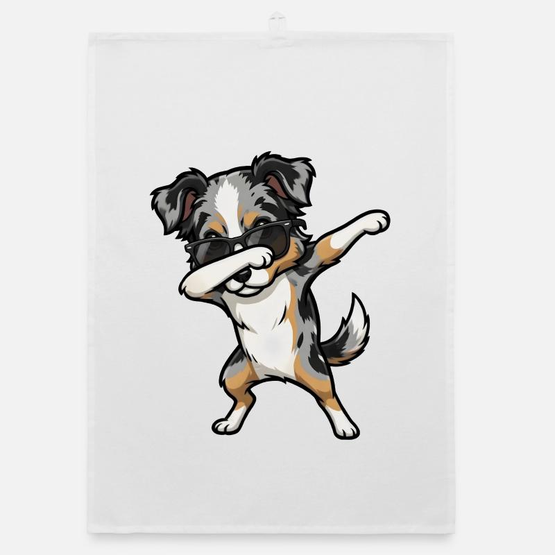 Dabbing Australian Shepherd Organic dish towel