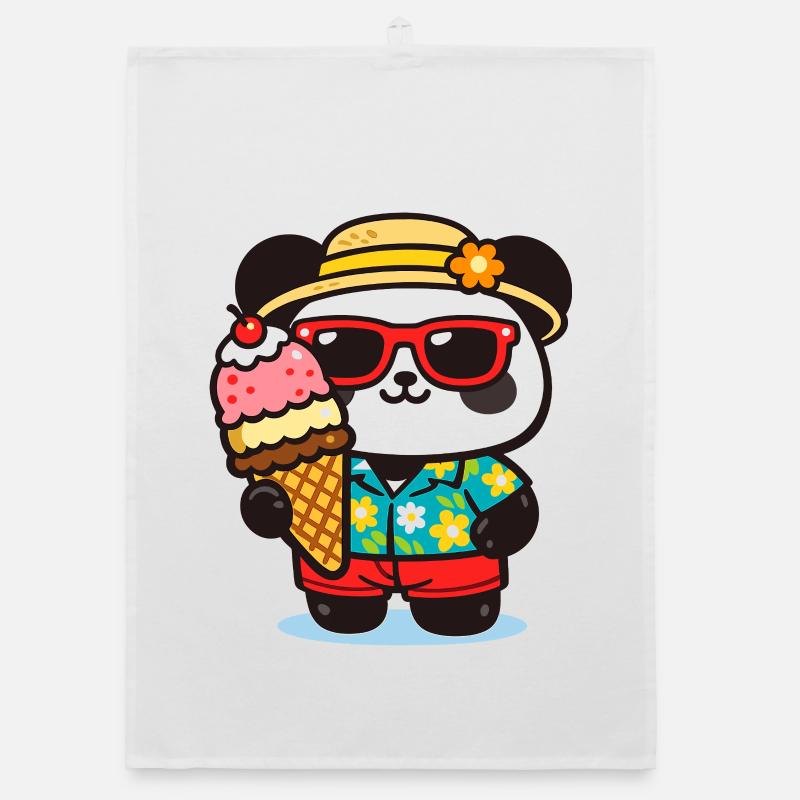 Panda Surf mit Eis Organic Geschirrtuch