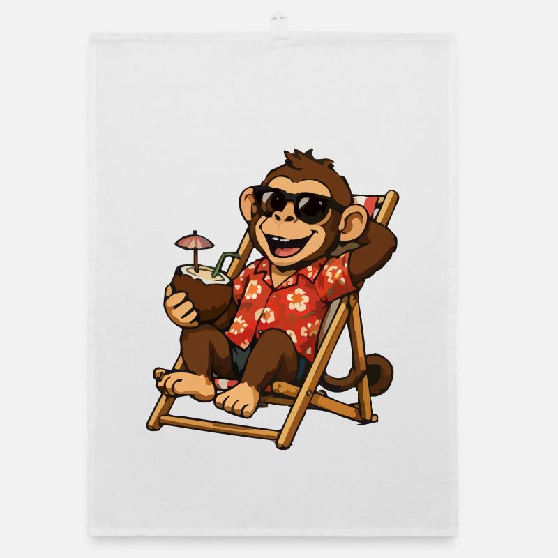 Singe sur la plage en hawaïen look Torchon bio