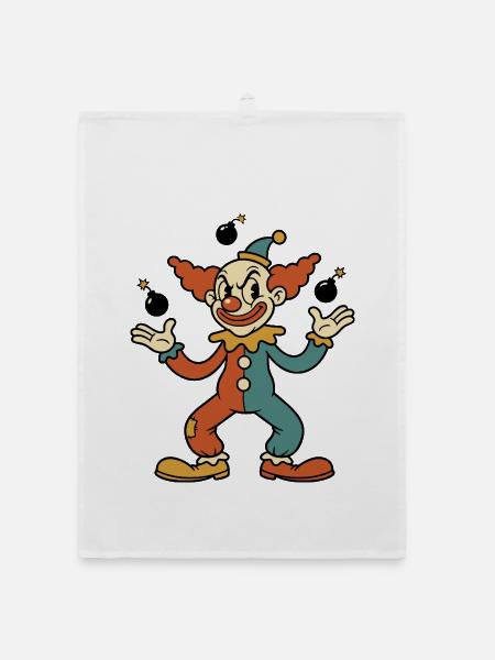 Vintage-Cartoon-Clown, der Bomben jongliert - Organic Geschirrtuch - Weiß - Vorne