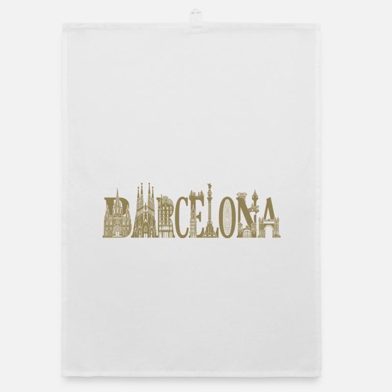 Vacances des Attractions Silhouette de Barcelone Torchon bio
