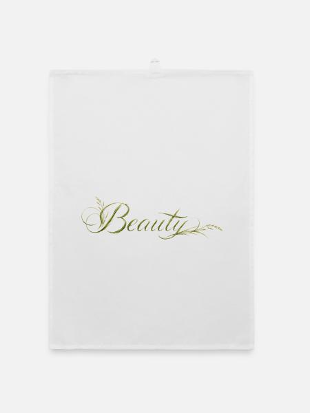 Beauty Schriftzug Natur Design - Organic Geschirrtuch - Weiß - Vorne