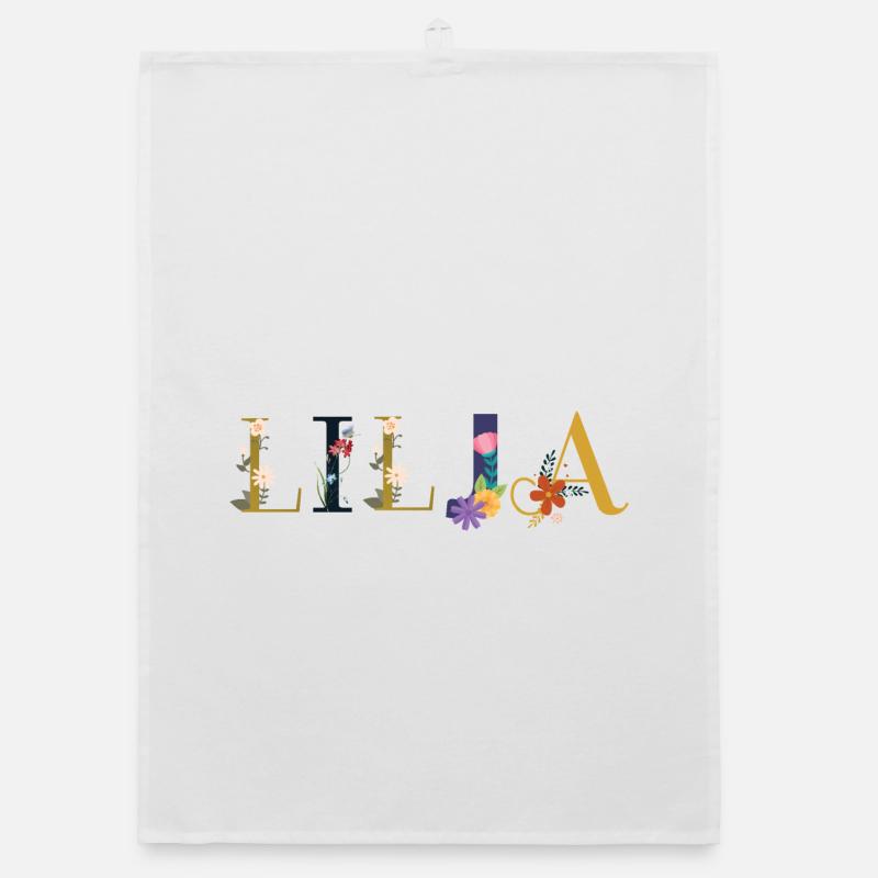 Le nom de LILJA décoré de fleurs Torchon bio