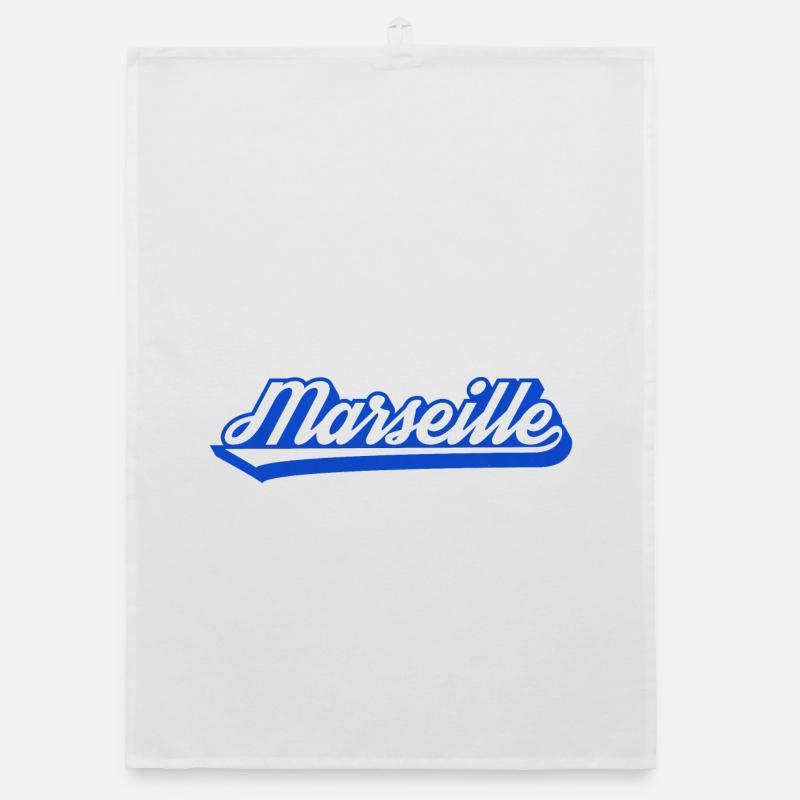 Marseille Retro Blau Script Organic Geschirrtuch