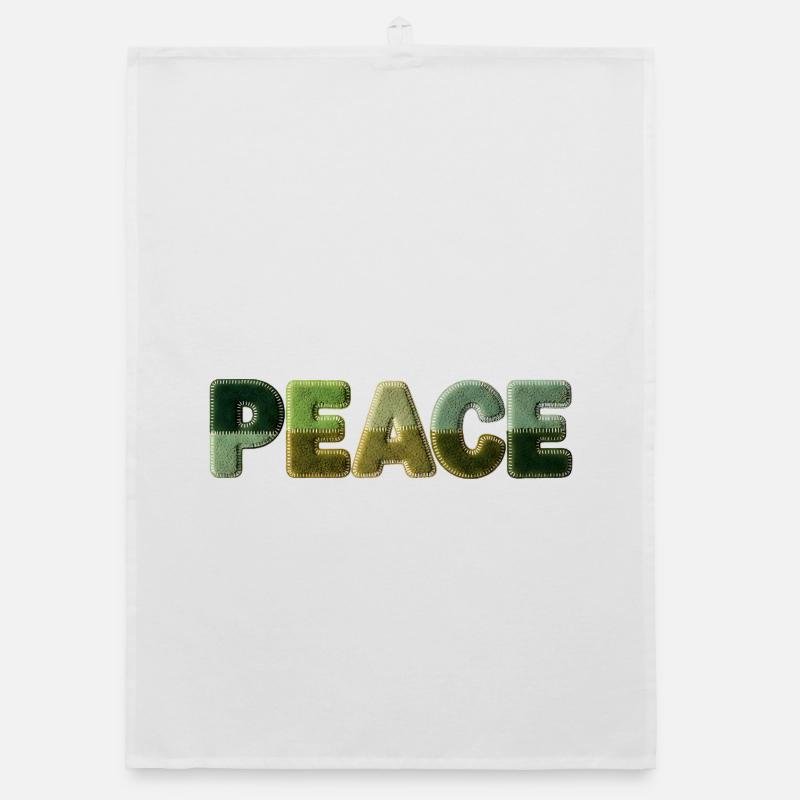 Peace Lettering Patchwork Look 70s Style Organic dish towel