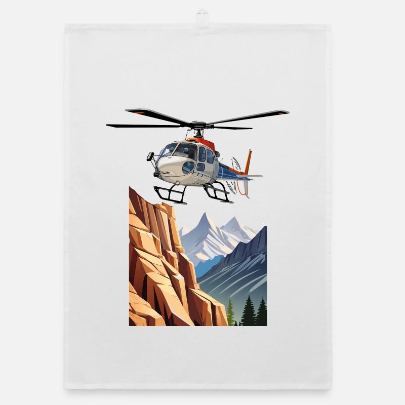 Hélicoptère en montagne - Torchon bio - blanc