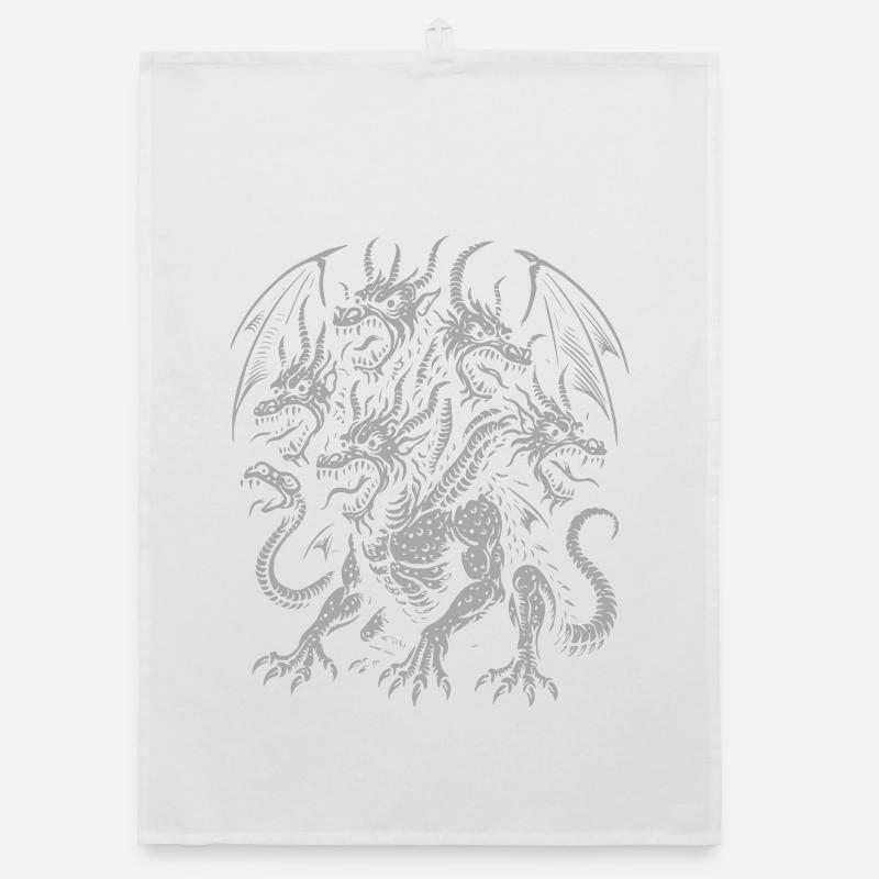 Bukavac -Mythical Multi-Headed Dragon Illustration Organic dish towel