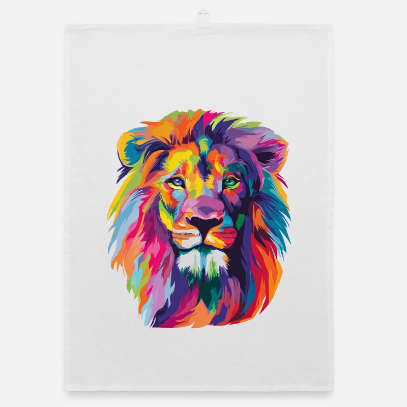 Löwe Bunter Löwenkopf Pop Art - Organic Geschirrtuch - Weiß