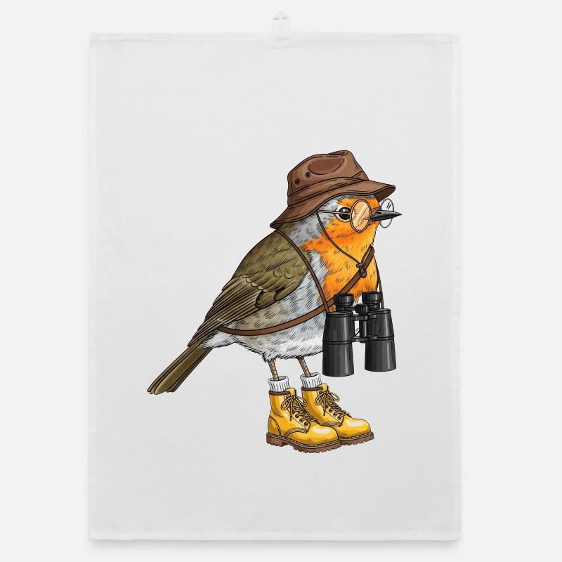 Explorer Robin with Binoculars Organic dish towel