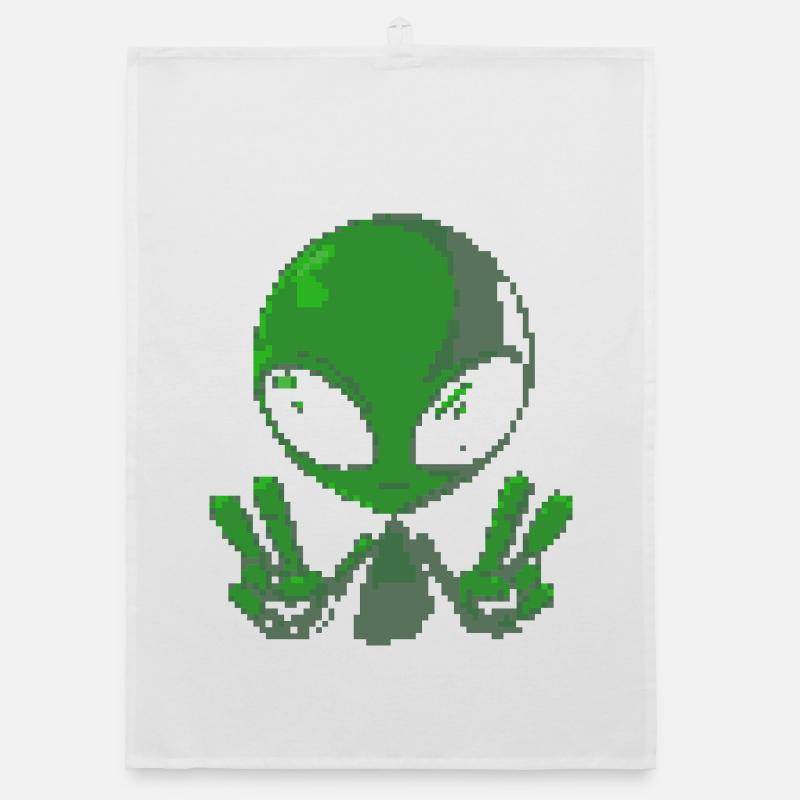 Signe de paix extraterrestre Pixel Green Torchon bio