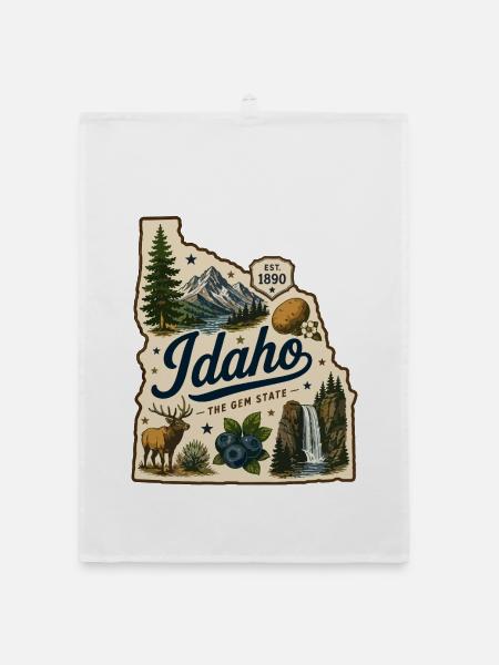 Idaho The Gem State Vintage Travel Aufkleber - Organic Geschirrtuch - Weiß - Vorne