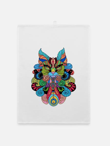 Chat_Mandala - Organic Geschirrtuch - Weiß - Vorne