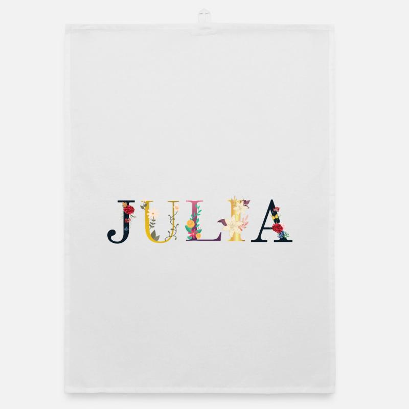 Le nom de JULIA est décoré de fleurs Torchon bio