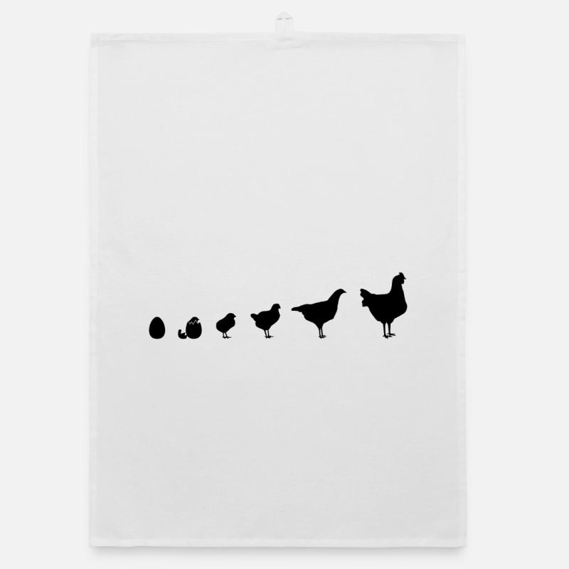 Fans de poulet - Coq - Coq - Poussin - Œuf - Bio - Torchon bio - blanc