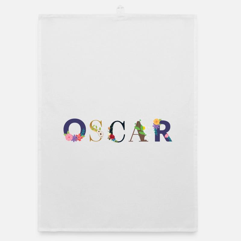 Le nom d’OSCAR décoré de fleurs - Torchon bio - blanc
