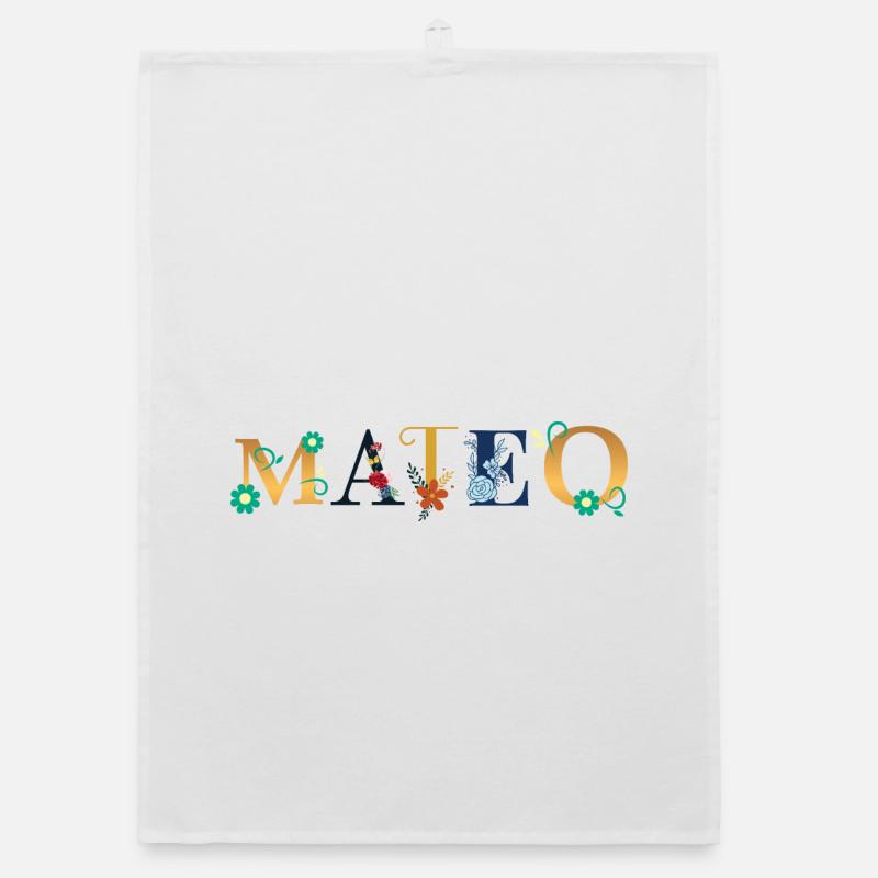 Le nom MATEO est décoré de fleurs Torchon bio