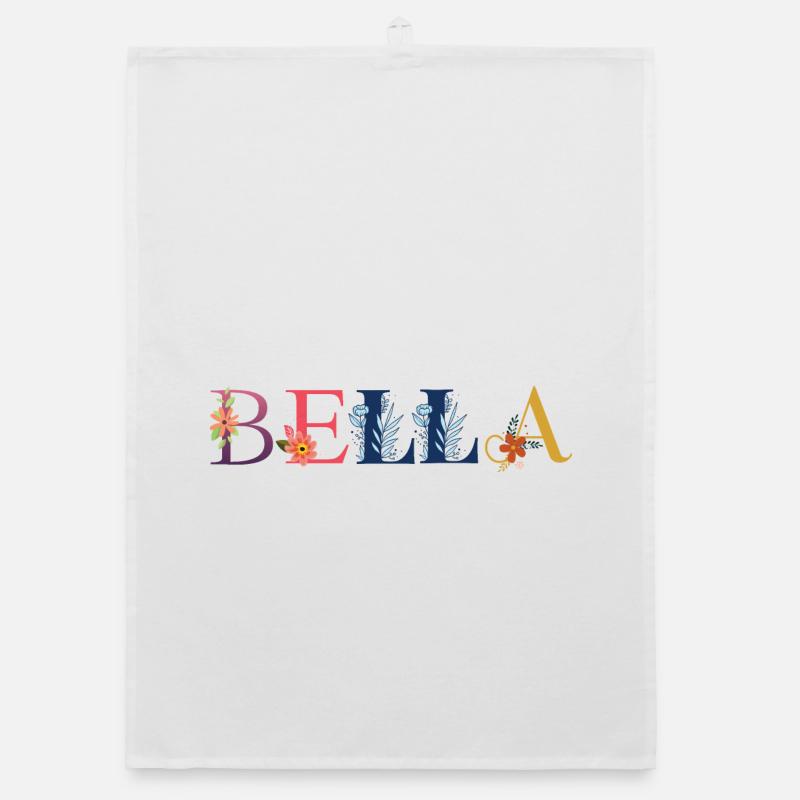 Le nom BELLA est décoré de fleurs Torchon bio