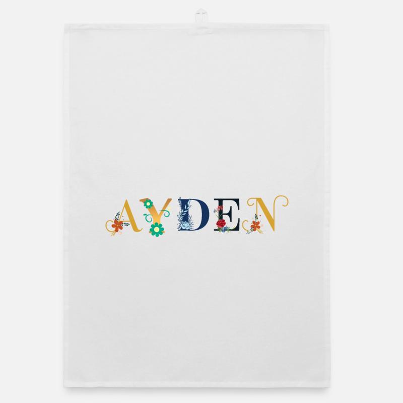 Nom AYDEN orné de fleurs Torchon bio