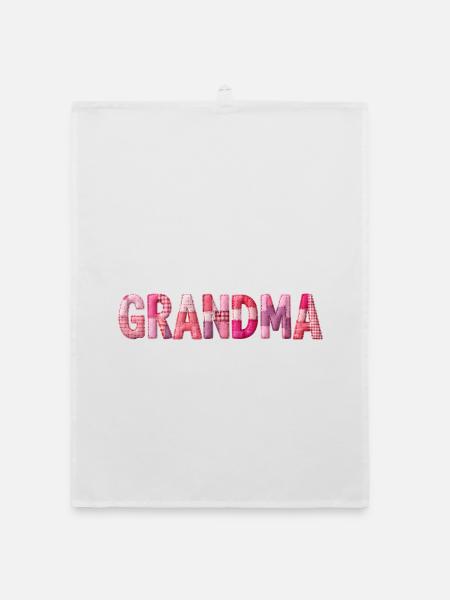 Grandmother Pink Plaid Letters Patchwork - Organic dish towel - white - Front