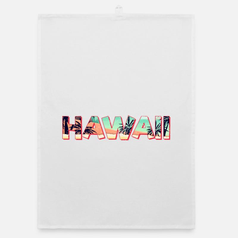 Souvenir rétro de vacances rétro sur la plage à l’île d’Hawaï Torchon bio