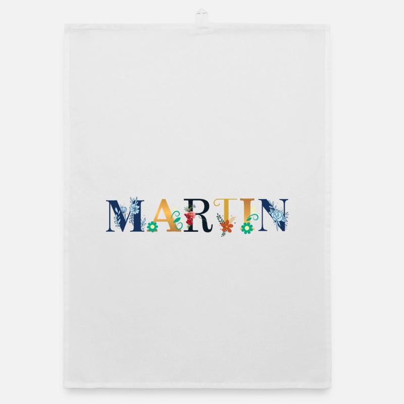 Nom MARTIN décoré de fleurs Torchon bio
