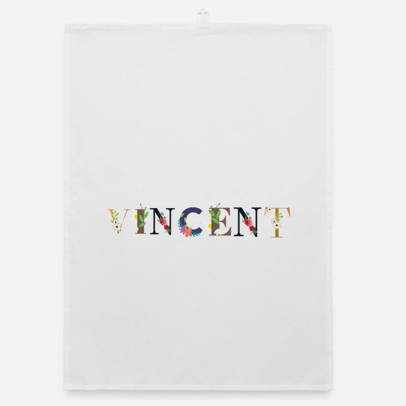Le nom de VINCENT décoré de fleurs Torchon bio