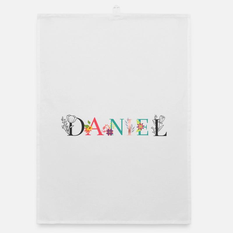 Art du nom DANIEL avec des fleurs brodées Torchon bio