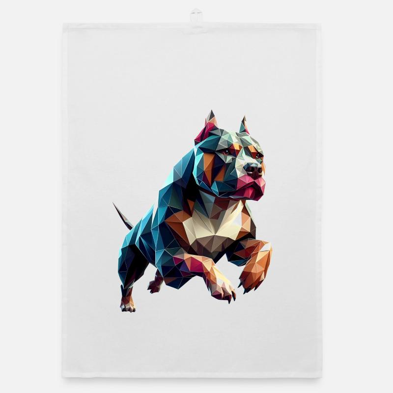 Pitbull Dog Running Origami Geometric 3D Organic dish towel