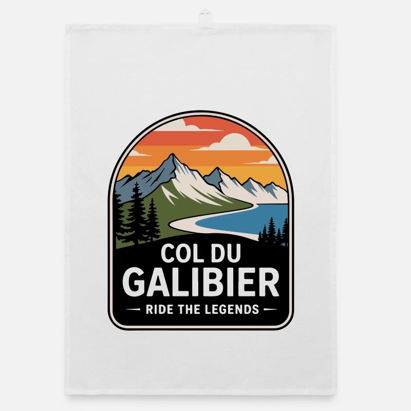Col du Galibier Panneau Cyclisme - Torchon bio - blanc