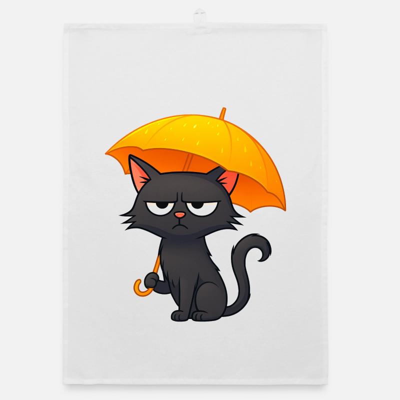 Humorous Grumpy Rainy Days Disaster with Cat Organic dish towel