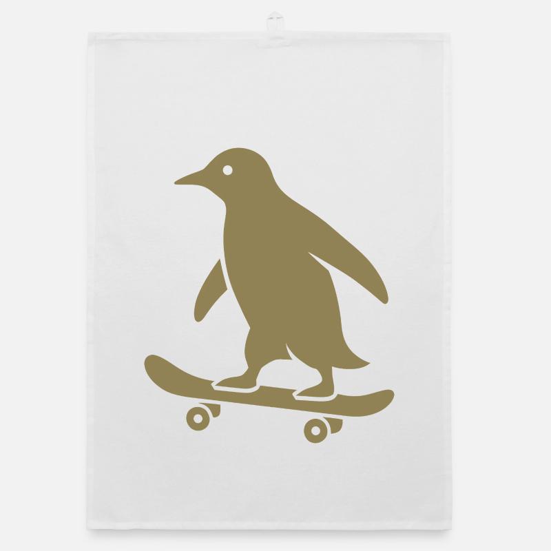 Silhouette minimaliste de pingouin skateboarder Torchon bio