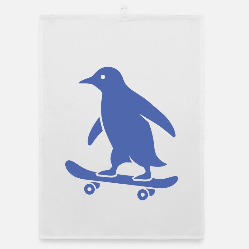 Silhouette minimaliste de pingouin skateboarder Torchon bio