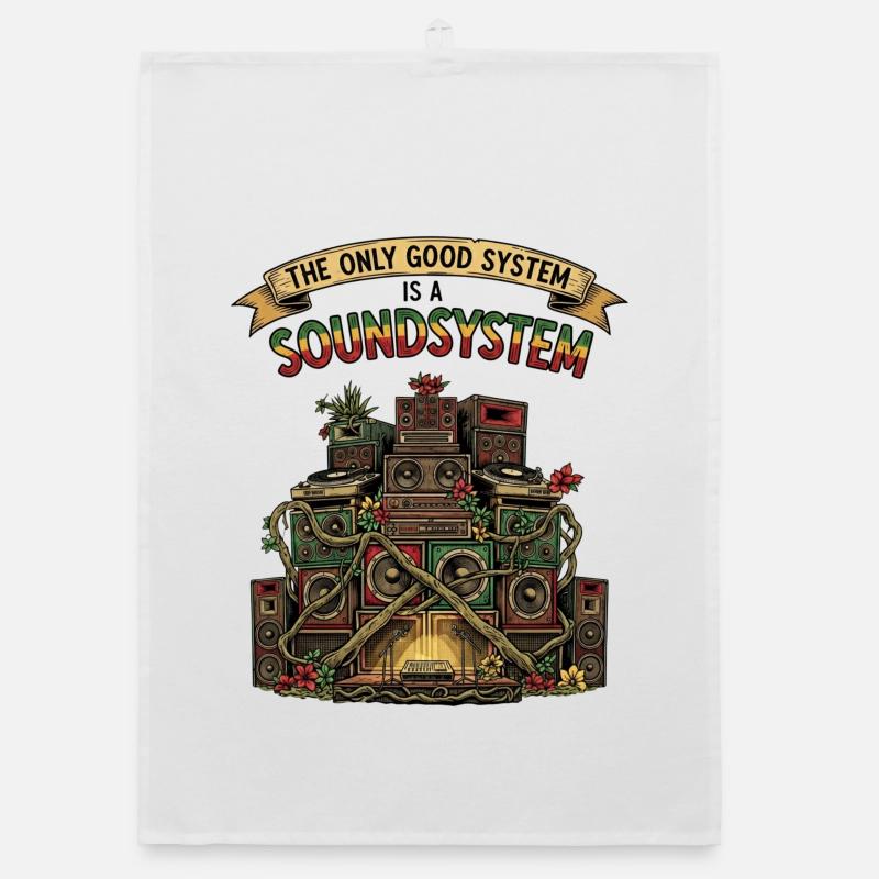 Sound System Collage Dub Reggae - Organic dish towel - white