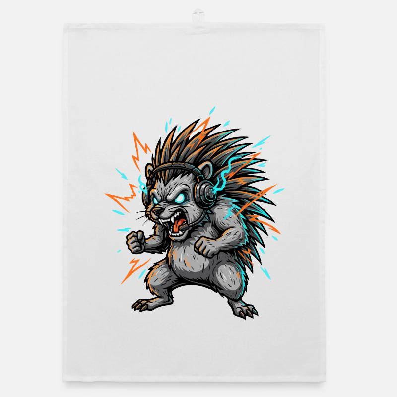 Electric cyber Hedgehog DJ Organic dish towel