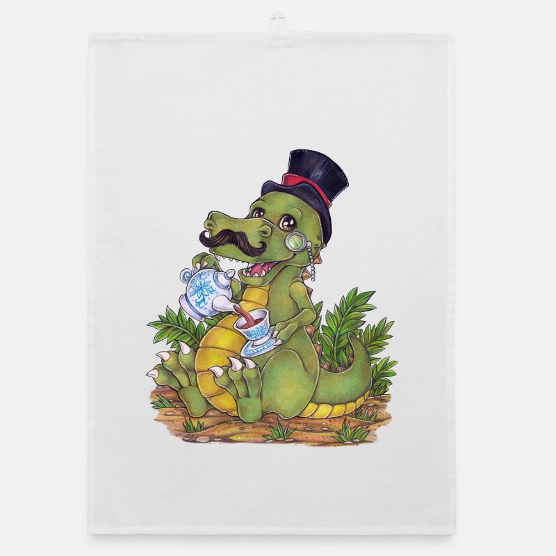 Drôle de jeu de mots Tea Rex Dino dessiné à la main Torchon bio