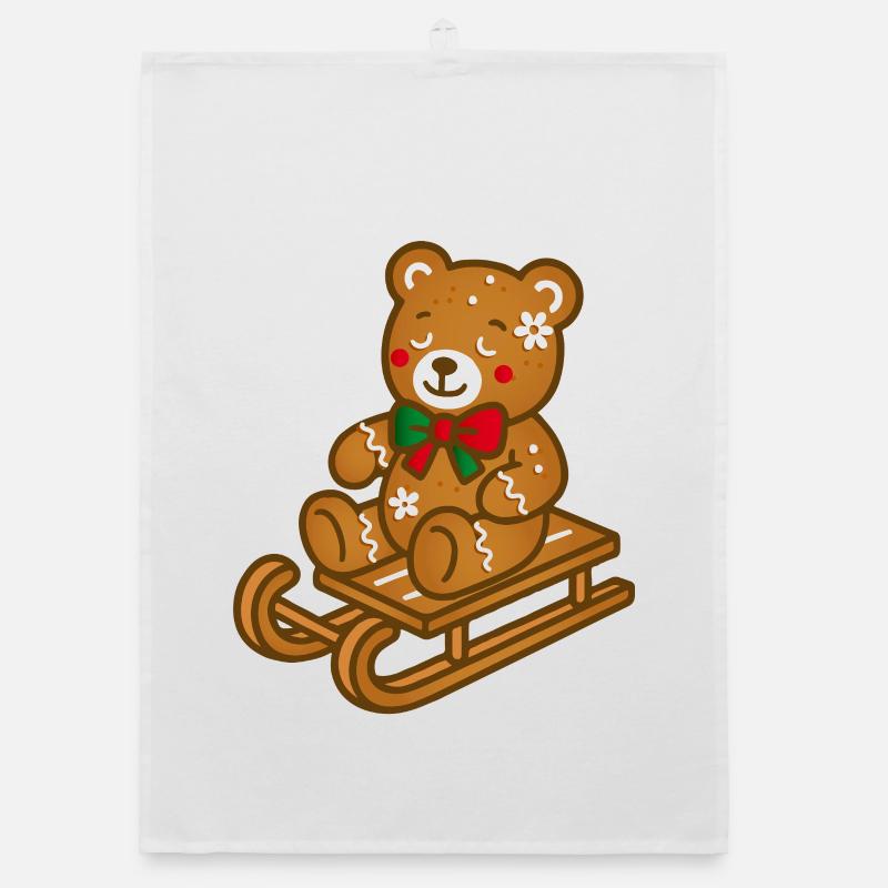 Cute gingerbread teddy bear on nostalgic sleigh Organic dish towel