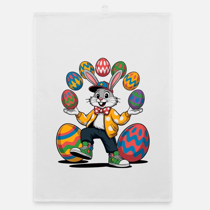 Easter bunny show with colorful eggs Organic dish towel