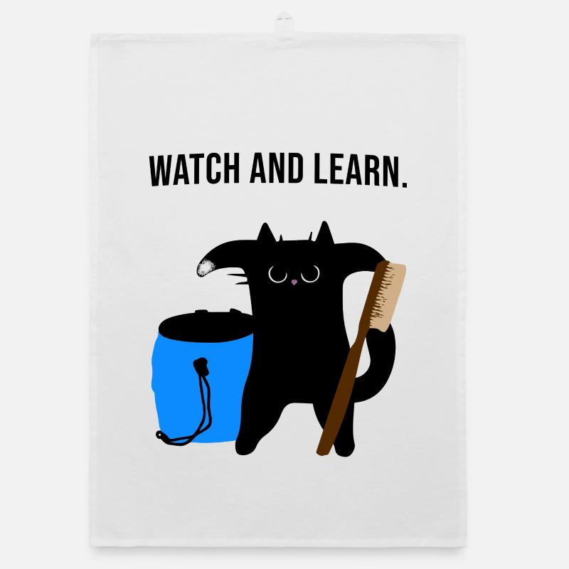 Grumpy boulder cat motivates to climb Organic dish towel